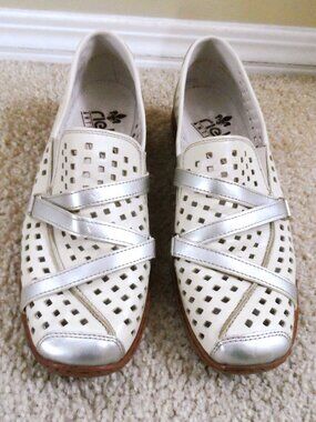 Reiker- whiter/silver, leather antistress  slip on loafer -size 8